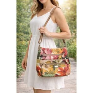 Colorful Floral Crossbody Purse – Textured Faux Leather – Boho Travel Bag